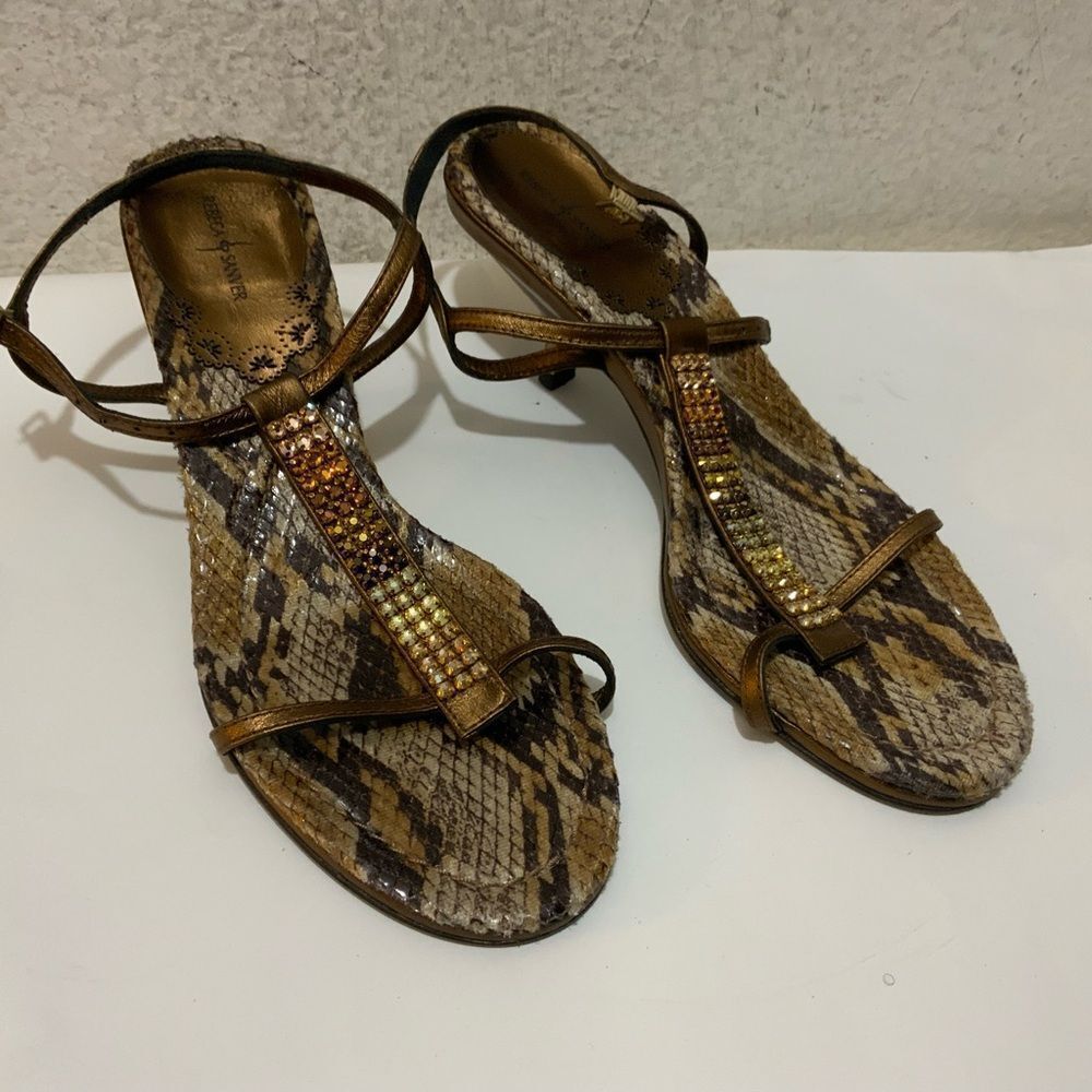 New Rebeca Sanver Women's  Snakeskin animal print beaded sandals  size 37